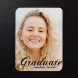 Elegant Graduate Photo Black Flourish Script Magnet<br><div class="desc">Graduate written in elegant black calligraphy over your senior portrait photo makes a beautiful,  minimalist graduation announcement magnet card. Customize with your name and high school or university class of 2025 under the cursive typography on these classy text overlay graduate magnetic cards.</div>