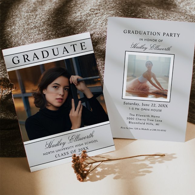 Elegant Graduate Platinum Grey Photo Graduation Invitation (Creator Uploaded)