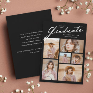 Elegant Graduate Script 6 photo collage Graduation Invitation