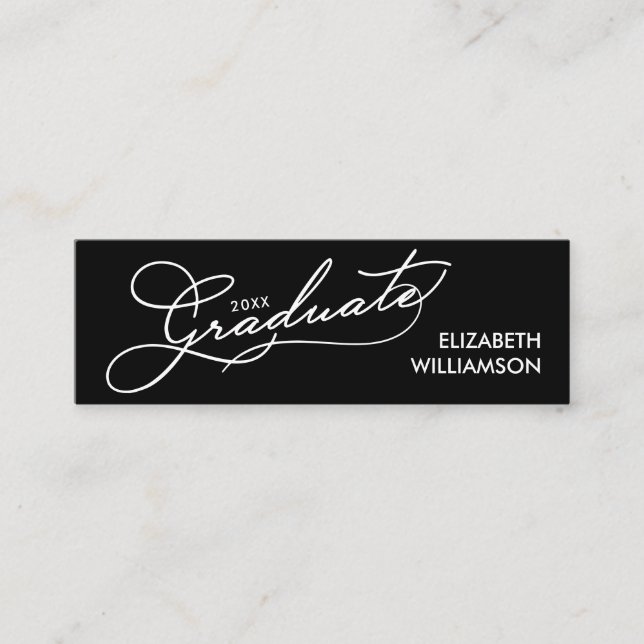 Elegant Graduate Script Name Class Details Black Calling Card (Front)