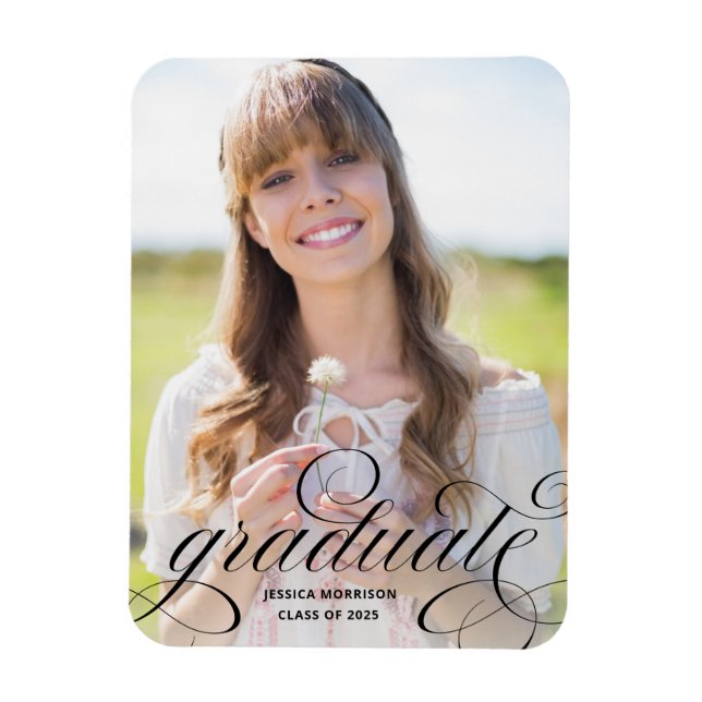 Elegant Graduate Script Photo Grad Announcement Magnet (Vertical)