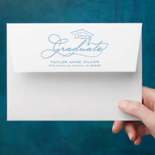 Elegant Graduate Script Powder Blue Return Address Envelope
