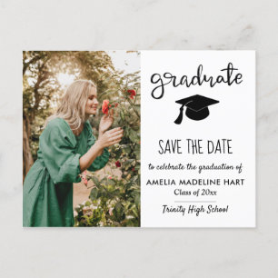 Elegant Graduate Script Save The Date Photo Announcement Postcard