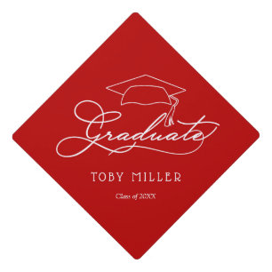 Elegant Graduate Script Scarlet Red Graduation Cap Topper