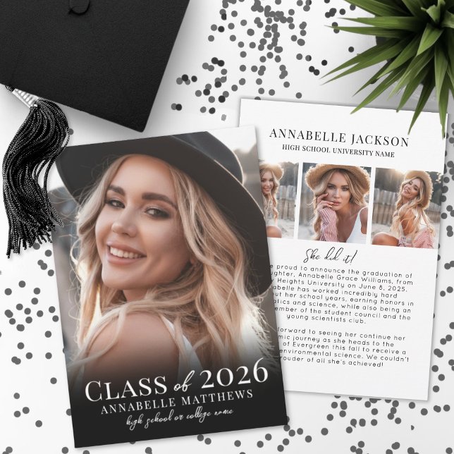 Elegant Graduate Simple Photo Collage Graduation Announcement (Elegant Graduate Simple Photo Collage Graduation Announcement)