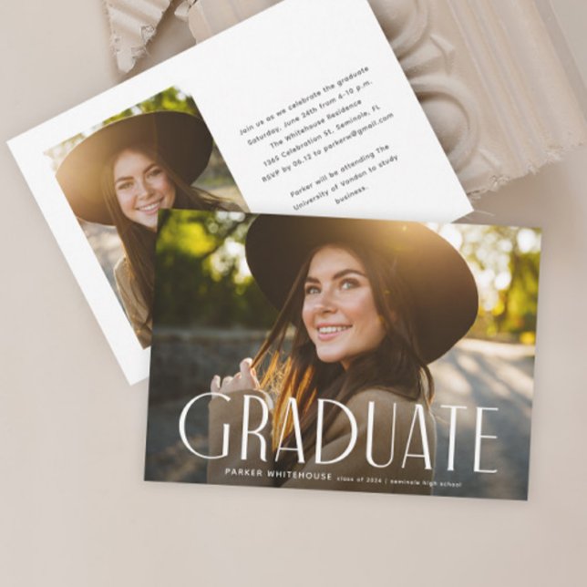 Elegant Graduate Typography Photo Graduation Invitation (Elegant typography graduate photo graduation invitation announcement.)