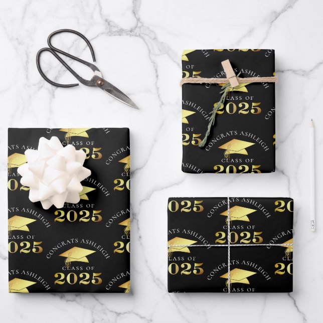 Elegant Graduation 2025 Faux Gold Foil Your Colour Wrapping Paper Sheet (Front)