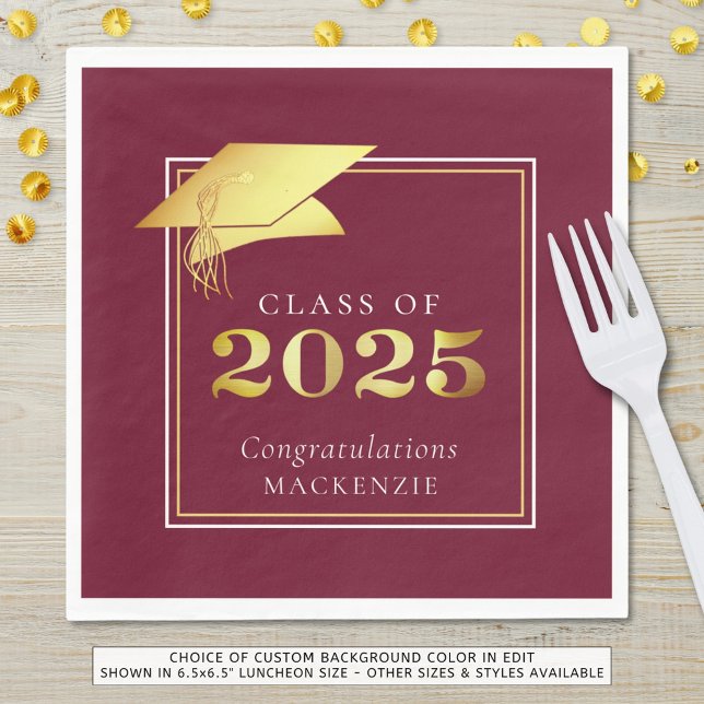 Elegant Graduation 2025 Maroon Gold Personalized Napkin (Creator Uploaded)