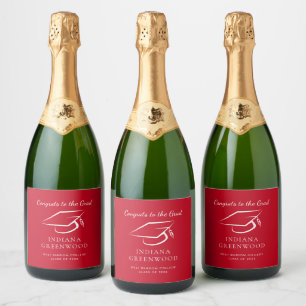 Elegant Graduation 2025 Script Red Grad Party Sparkling Wine Label