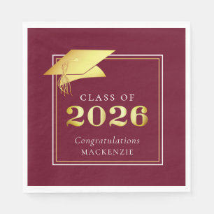 Elegant Graduation 2026 Maroon Gold Personalized Napkin