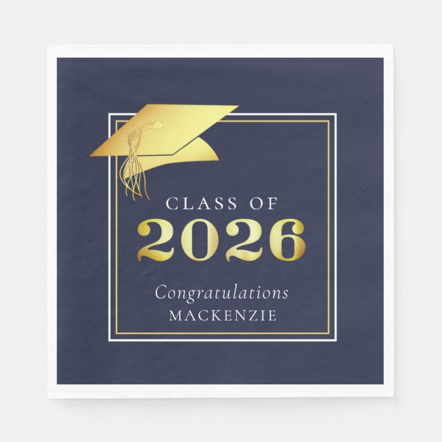 Elegant Graduation 2026 Navy Gold Personalized Napkin (Front)