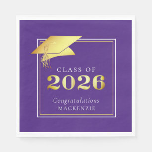 Elegant Graduation 2026 Purple Gold Personalized Napkin