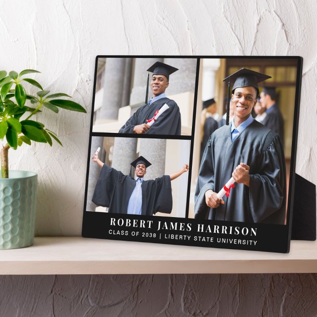 Elegant Graduation 3 Photo Collage Black Plaque (Creator Uploaded)
