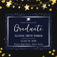 Elegant Graduation Announcement Blue and Silver