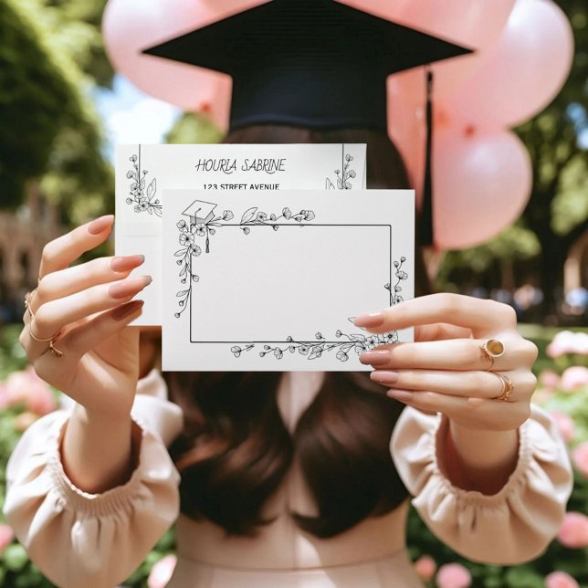 Elegant Graduation Black and white Floral Border Envelope (Creator Uploaded)
