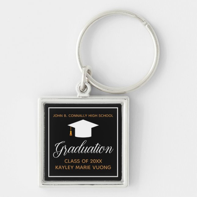 Elegant Graduation Black Gold Custom Keepsake Keychain (Front)
