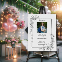 Elégant Graduation Bordure florale noire et blanch