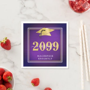 Elegant Graduation Cap Class Year Name Purple Gold Napkin