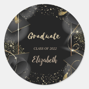 Elegant Graduation Cap,Confetti  Classic Round Sticker