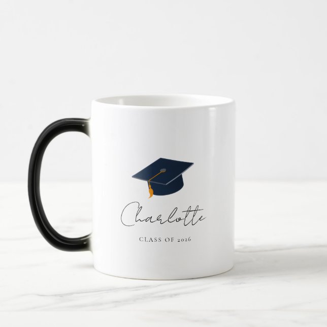 Elegant Graduation Cap & Custom Name Magic Mug (Left)