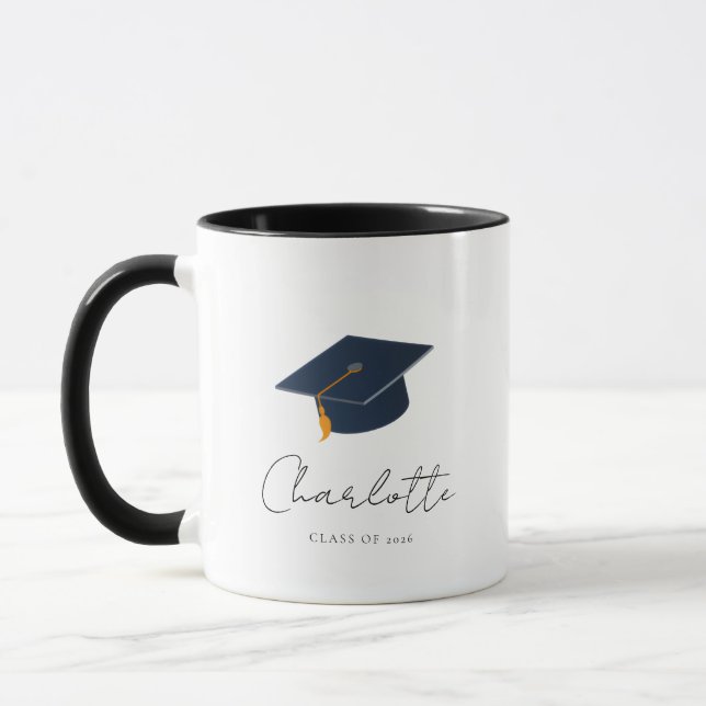 Elegant Graduation Cap & Custom Name Mug (Left)