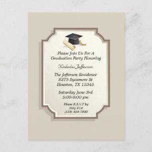Elegant Graduation Cap Scroll Invitation Postcard