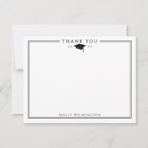 Elegant Graduation Cap & Tassel Black & White Thank You Card