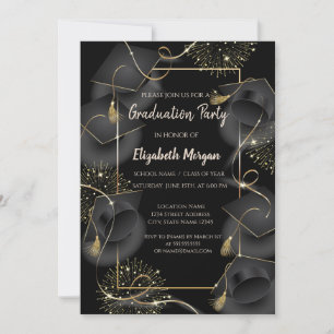 Elegant Graduation Caps Black Graduation Party Invitation
