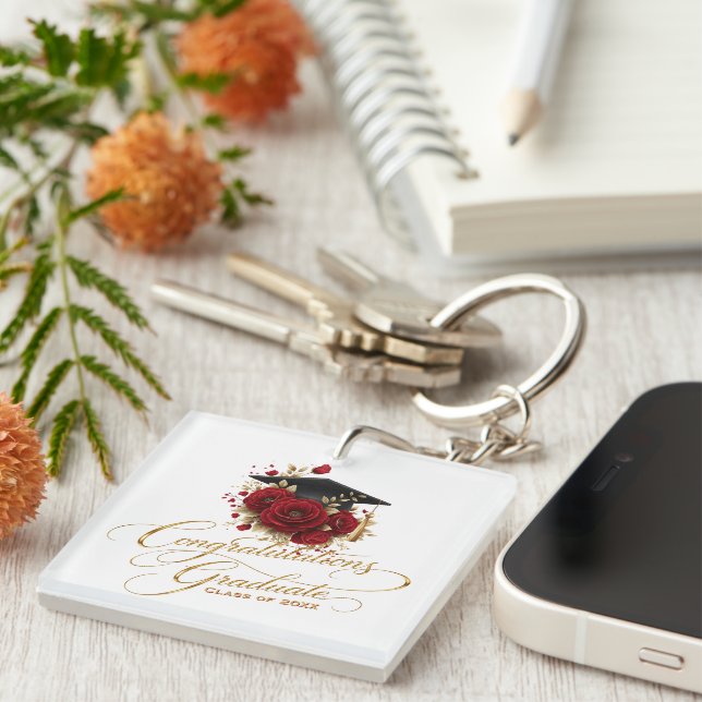 Elegant Graduation Celebration • Gold Script  Keychain (Front Right)