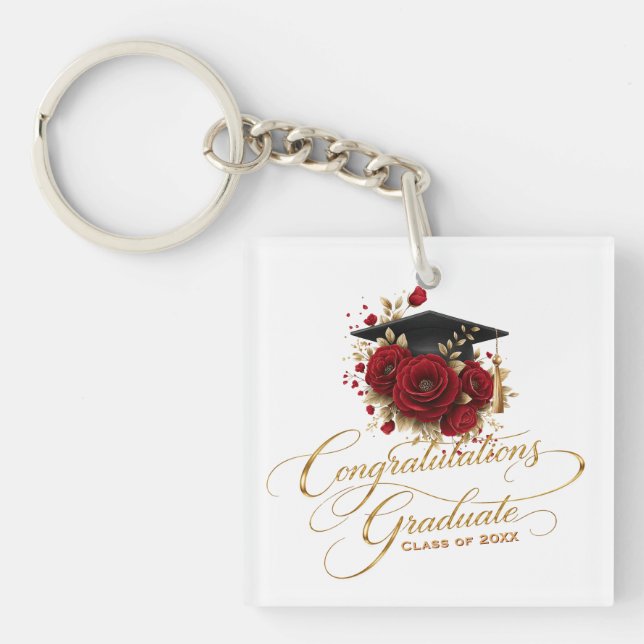 Elegant Graduation Celebration • Gold Script  Keychain (Front)