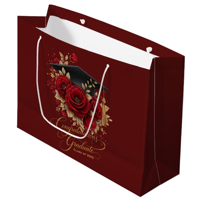 Elegant Graduation Celebration • Gold Script  Large Gift Bag (Front Angled)