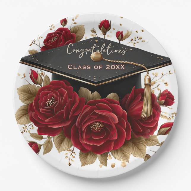 Elegant Graduation Celebration • Gold Script  Paper Plate (Front)