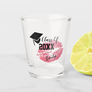 Elegant Graduation & Class 20XX, Pink Glitter Kiss Shot Glass