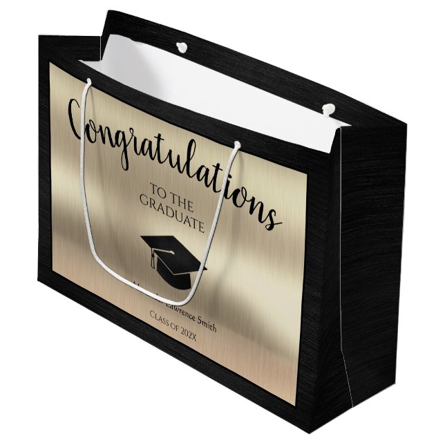 Elegant Graduation Class of 2024 Congratulations Large Gift Bag (Front Angled)