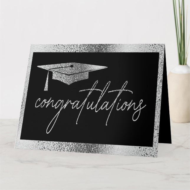 Elegant Graduation Congratulations Faux Silver Card (Front)