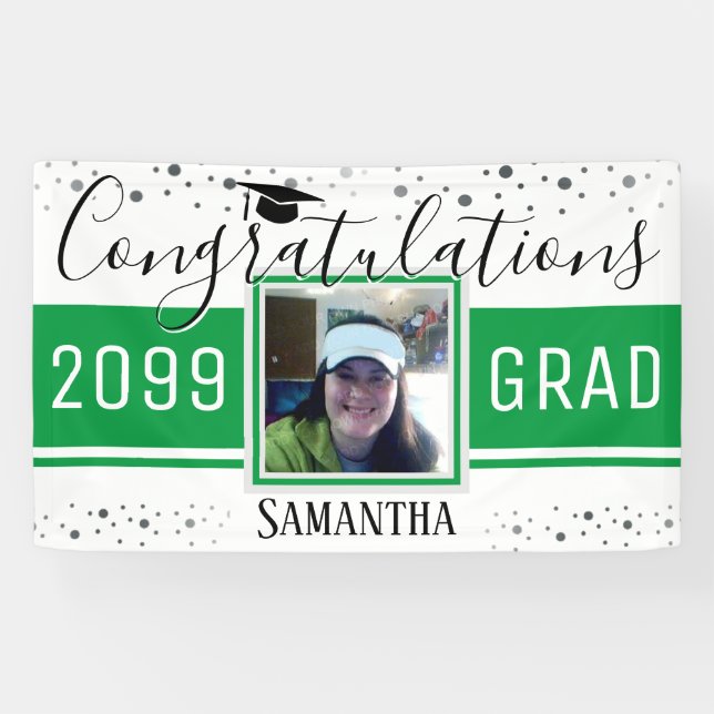 Elegant Graduation Congratulations Photo Green Banner (Horizontal)