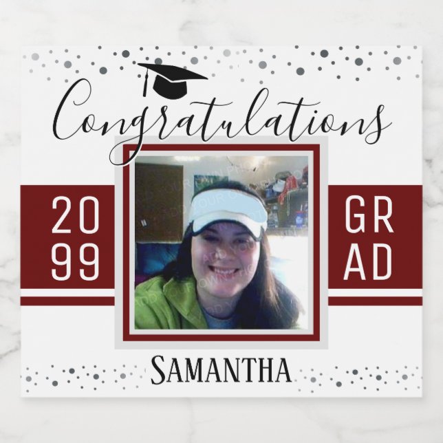 Elegant Graduation Congratulations Photo Wine Beer Bottle Label (Single Label)