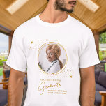 Elegant Graduation Custom Chic Graduate Gold Photo T-Shirt<br><div class="desc">Congratulations on your child's graduation! As a proud mom, you deserve to show off your love and support with a personalized t-shirt. This elegant chic modern design features a gold stars picture frame showcasing your favourite photo of your graduate. Whether it's from high school, college, or university, this shirt is...</div>