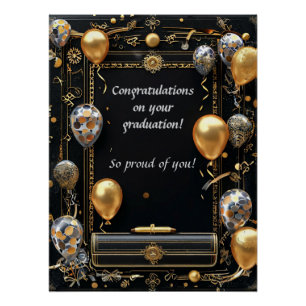 Elegant Graduation Diploma with Mortarboard Poster
