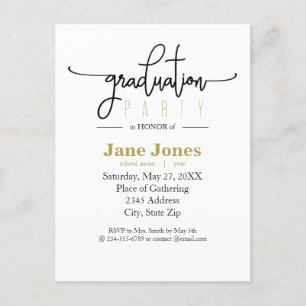 Elegant Graduation Faux Gold Foil Party Invitation Postcard