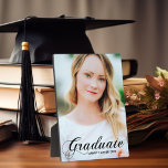 Elegant Graduation Flourish Script Overlay Photo Plaque<br><div class="desc">Graduate written in elegant black calligraphy over your senior portrait photo makes a beautiful,  minimalist graduation photo plaque. Customize with your name and high school class of 2025 under the cursive typography on this chic keepsake gift.</div>