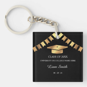 Elegant Graduation Keepsake Black and Gold Theme Keychain