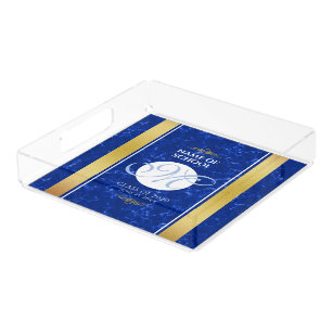 Elegant Graduation Monogram Blue Marble Gold Foil Acrylic Tray
