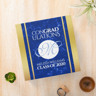 Elegant Graduation Monogram Blue Marble Gold Foil Binder