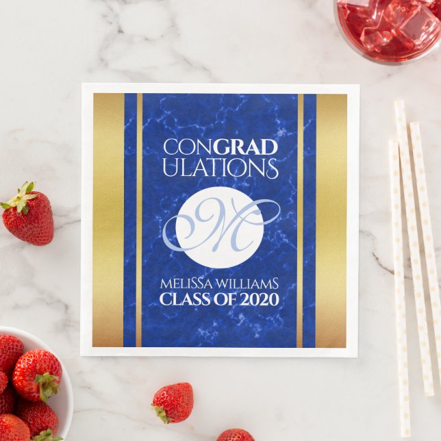 Elegant Graduation Monogram Blue Marble Gold Foil Napkin (Insitu)