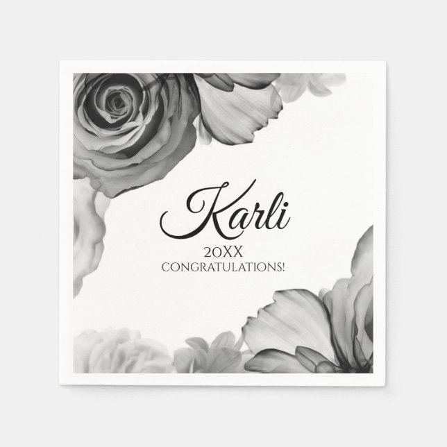 Elegant Graduation Napkins | Watercolor (Black) (Front)