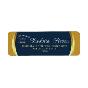Elegant Graduation Navy and Gold Return Address 