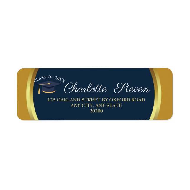 Elegant Graduation Navy and Gold Return Address  (Front)