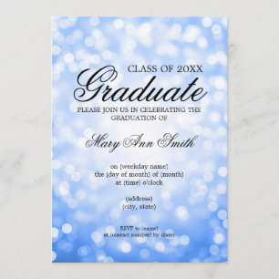 Elegant Graduation Party Blue Glitter Lights Invitation