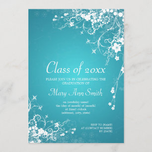 Elegant Graduation Party Dotted Swirls Turquoise Invitation